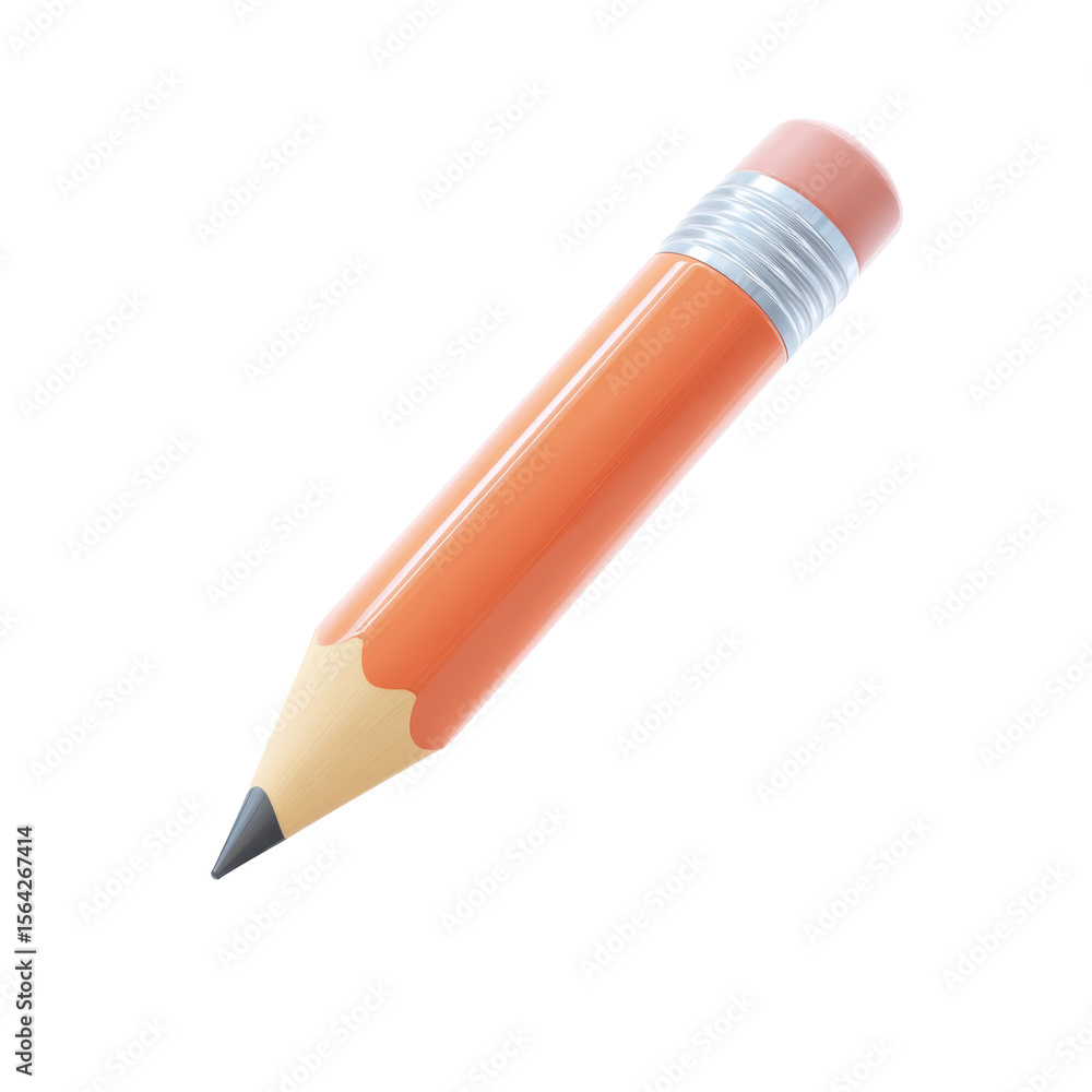Poster a realistic 3d icon of a sharpened pencil with an eraser in a vibrant orange color isolated on a tra