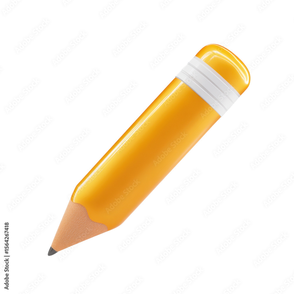 Poster a vibrant yellow pencil with a white eraser cap casting a slight shadow is depicted as a realistic 3