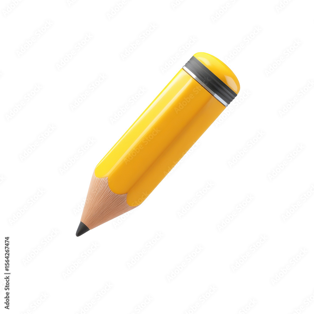 Poster a realistic 3d icon of a yellow pencil with a silver eraser tip on a transparent background represen