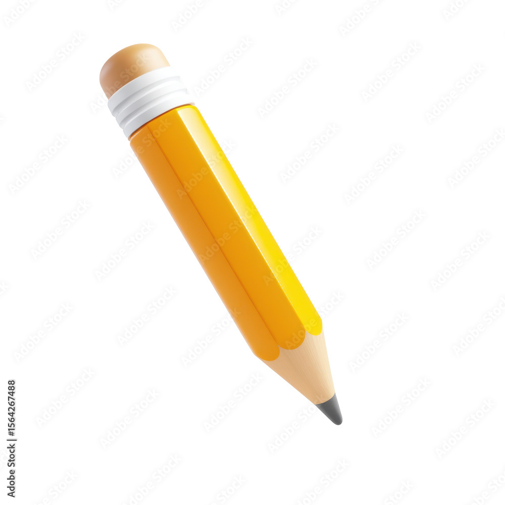 Poster a realistic 3d rendered transparent png icon of a yellow pencil with a white eraser tip isolated on 