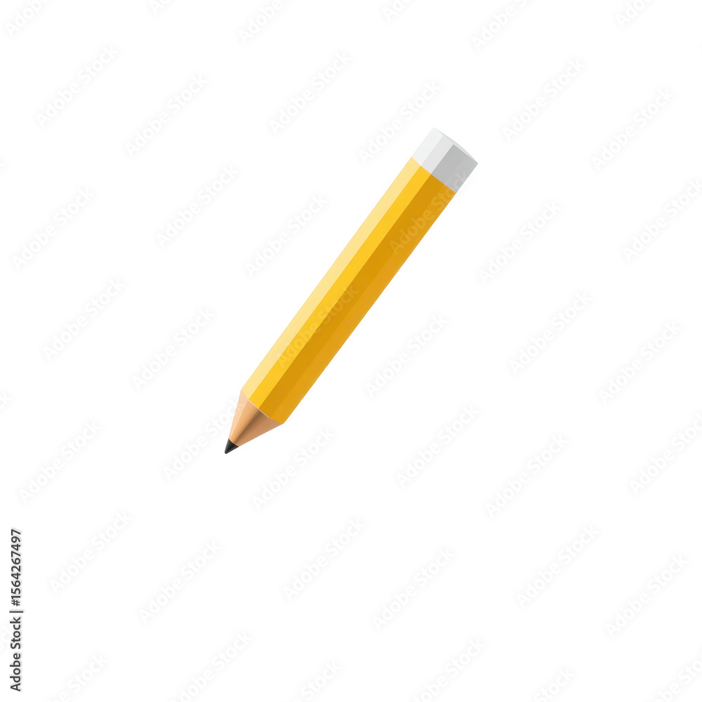 Poster a realistic 3d icon representing a yellow pencil with a white eraser on a transparent png background