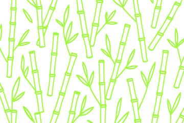 Seamless pattern featuring bright green bamboo stalks and leaves against a transparent backdrop, creating a fresh and natural design