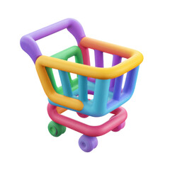 Vibrant 3D Icon of a Shopping Cart with a Colorful and Playful Design Perfect for E-commerce and Online Shopping Experiences