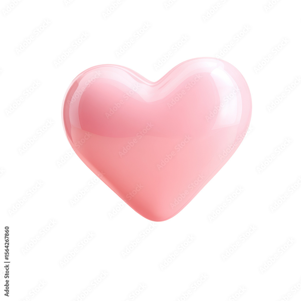 Poster a soft pink three dimensional heart icon with a glossy finish and subtle reflections isolated on a t