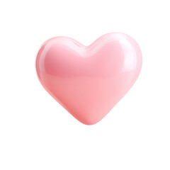 A soft pink three dimensional heart icon with a glossy finish and subtle reflections isolated on a transparent background representing love and affection