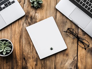 Modern workspace setup with a minimalist aesthetic and natural elements