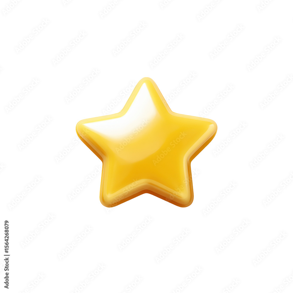 Poster shiny yellow star icon in 3d rendered style with transparent background for rating systems and visua