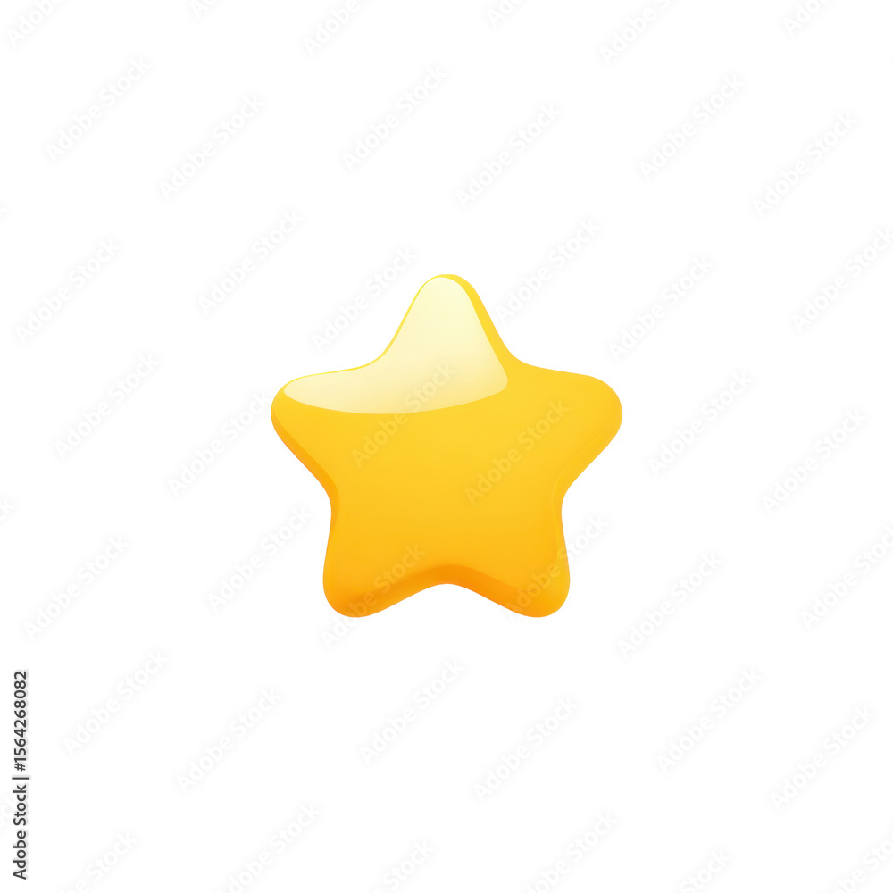 Fototapete a shining bright yellow five-pointed star rendered as a 3d icon with glossy highlights creating a se