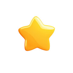 A vibrant yellow three dimensional star icon with a glossy finish representing excellence achievement and user satisfaction in a transparent PNG format