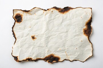 Burnt Crumpled Paper on White Surface with Scorched Edges