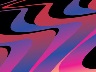 The colorful ribbon interweaving background with bright gradations (pink, purple, blue, yellow, orange) is dynamic and abstract on a black background, creating a modern and futuristic 3D visual effect