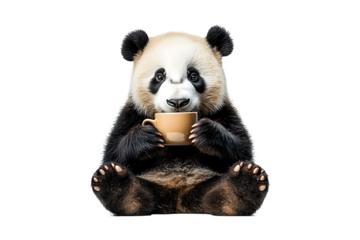 panda drinking coffee high quality realistic image