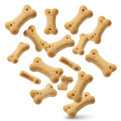 Delicious bone shaped treats for pets on a clean white surface