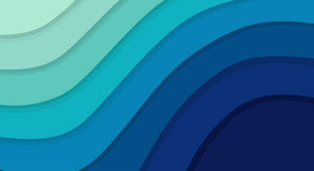 Abstract layered design featuring overlapping curved shapes in shades of blue, creating a visual effect.