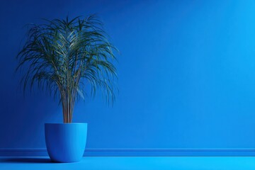 Modern Minimalist Blue Room with Potted Plant Accent