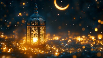 Enchanting lantern and moon evokes a feeling of tranquility and wonder
