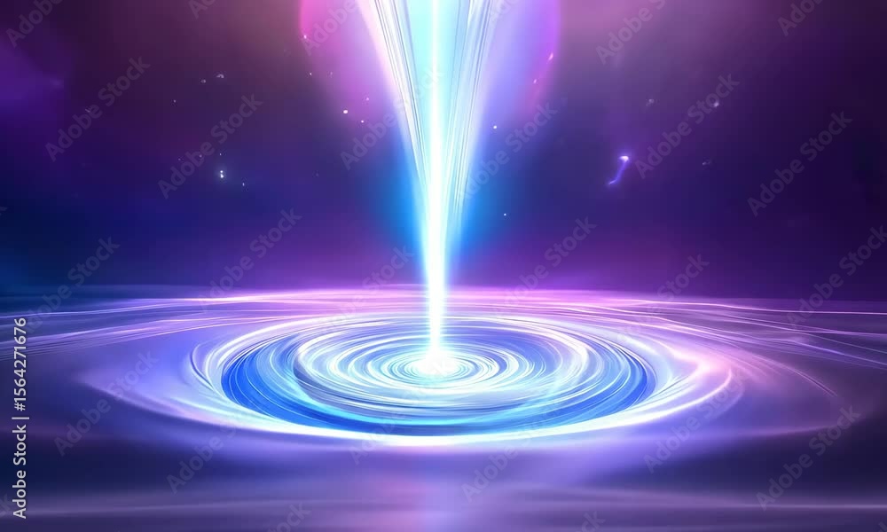 Poster dynamic display of swirling colors and light emanating from a central point in a cosmic setting