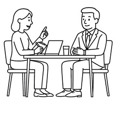 A man and a woman are sitting at a table, engaged in a business meeting, discussing ideas and strategies, showcasing effective communication and collaboration in a professional setting.