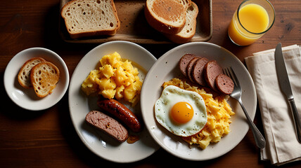 Hearty Farmhouse Breakfast Sausage, Eggs, and Grits