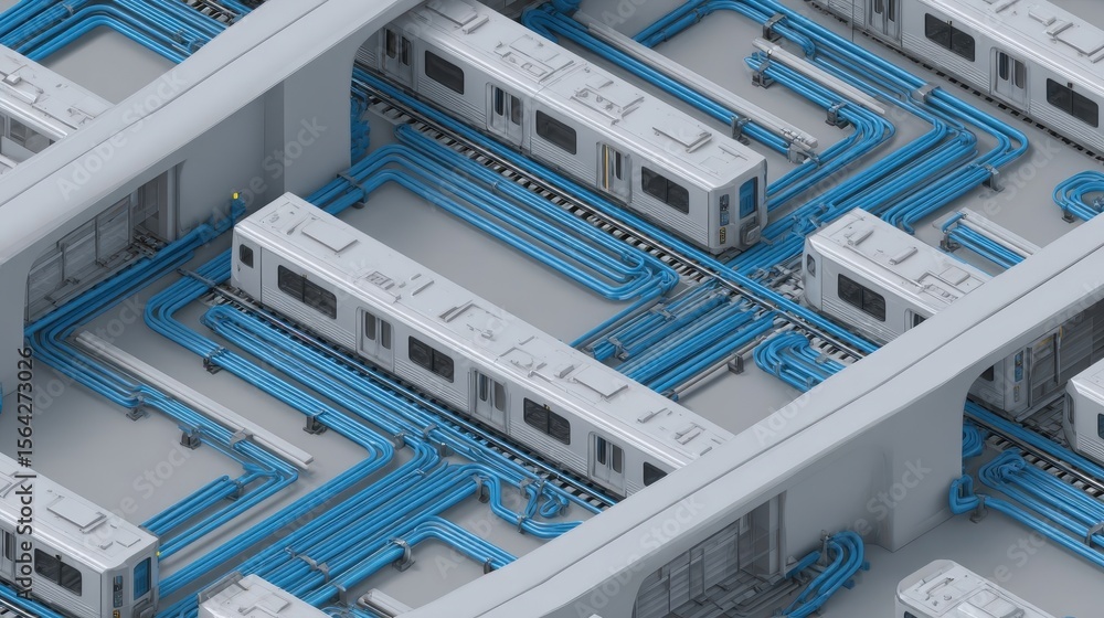 Poster overhead view of an intricate subway station network.