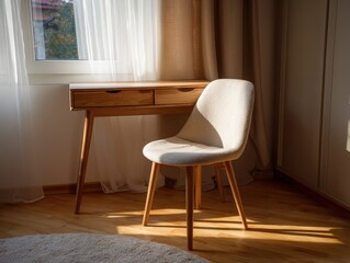 Fototapeta premium Cozy Modern Minimalist Home Workspace with Natural Light