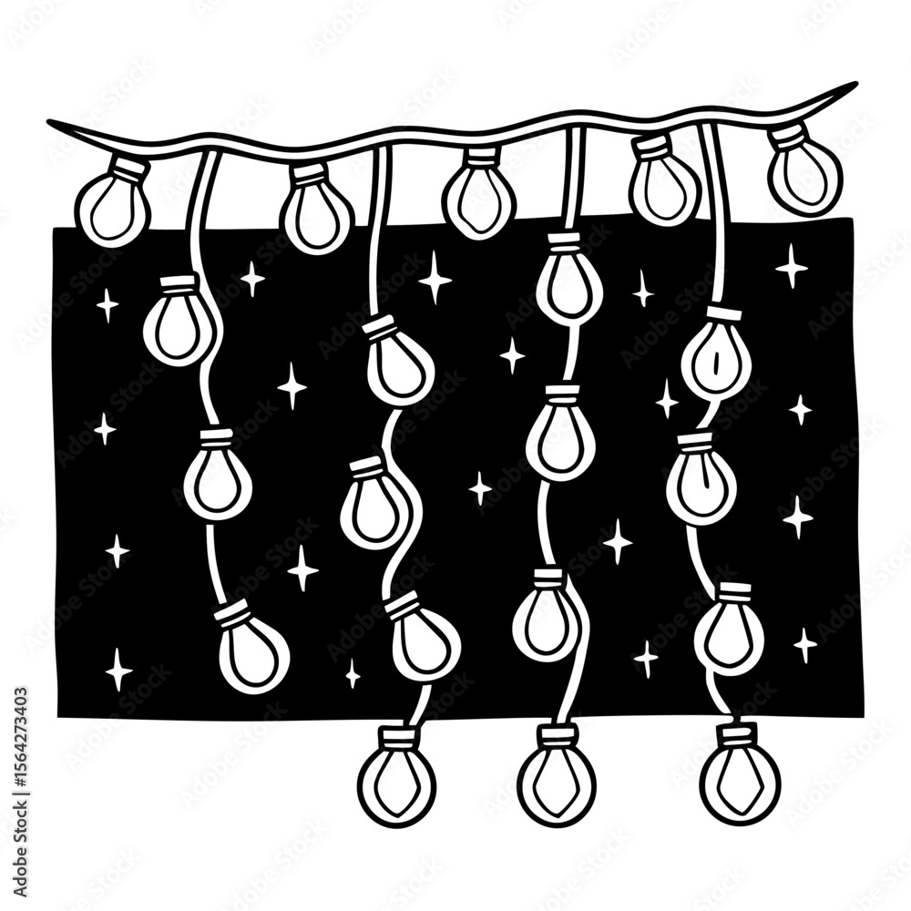 Poster a string of lights and stars against a dark background isolated on white background