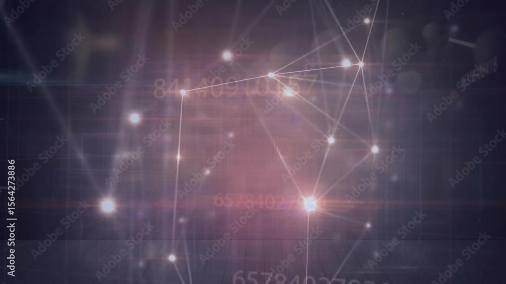 Aufkleber Light points fading in launching network with nodes connecting mesh and converging for data flow