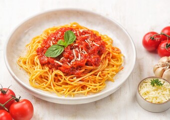 Spaghetti bolognese is a popular classic pasta dish. Using minced meat sauce with a mixture of sauce and fresh sour tomato paste