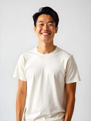 Happy Asian Man Smiling in White T-Shirt - Portrait Photography
