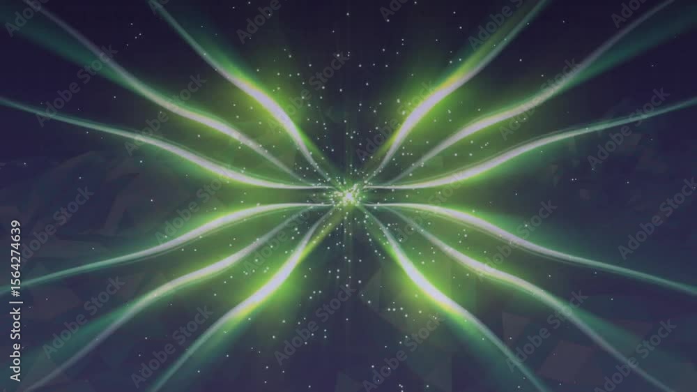 Poster green node appearing at center sending eight glowing rays pulsing to visualize energy flow