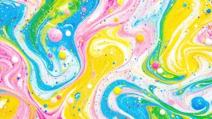 Vibrant Abstract Swirls: Colorful Liquid Art with Bubbles and Splatters