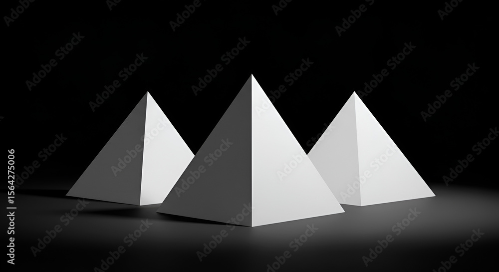 Poster minimalist pyramids composition against a black background creating contrast and depth