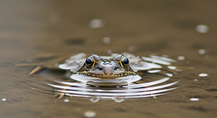 Close-up of a Frog in Water, Brown and Green Amphibian, Wildlife Photography - High-quality stock image for commercial use