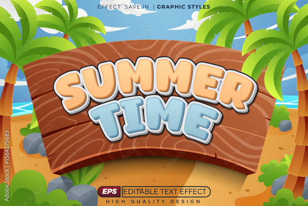 Fototapete editable 3d vector text effect summer time for poster design