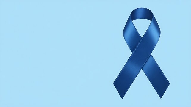 Single dark blue awareness ribbon against a solid light blue background - Powered by Adobe