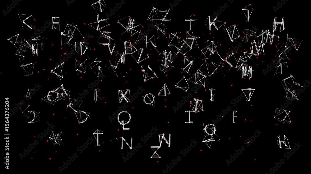 Poster abstract design of letters in a geometric pattern.
