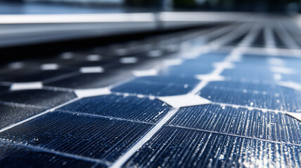 Macro view of rain-kissed solar cells representing clean-energy innovation and sustainable investment potential.
