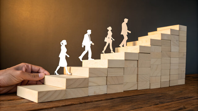Ascending Career Ladder  Hyperrealistic Wooden Staircase Representing Growth and Success