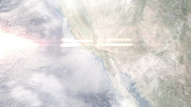 Earth zoom in from space and focus on Inglewood, California, USA. Background for travel intro or blog. Satellite view. 3D style Animation. Images from NASA.