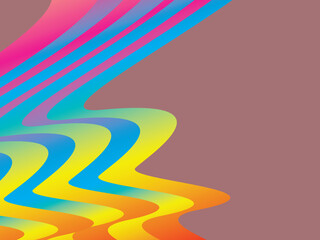 Abstract wavy pattern background with dynamically flowing gradations of bright, contrasting colors (orange, pink, purple, blue, green, yellow), interspersed with white lines for a modern and energetic