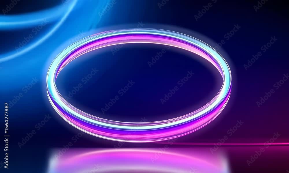 Poster colorful neon ring animation creating a mesmerizing glow effect in a dark background
