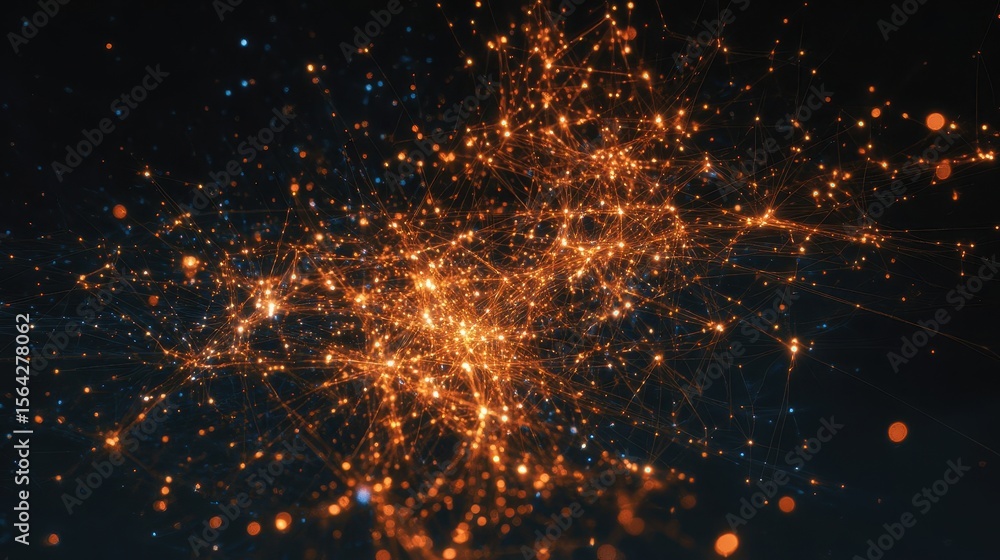Poster a network of interconnected luminous points against a dark background.