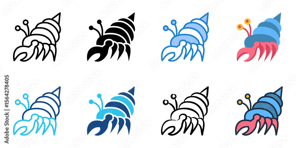 Poster hermit crab icon set multiple style collection