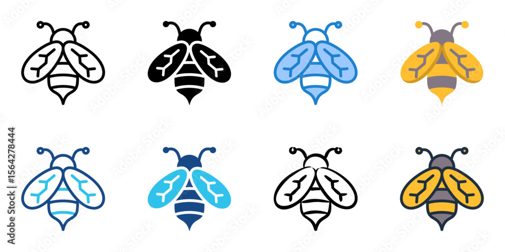 Poster bee icon set multiple style collection