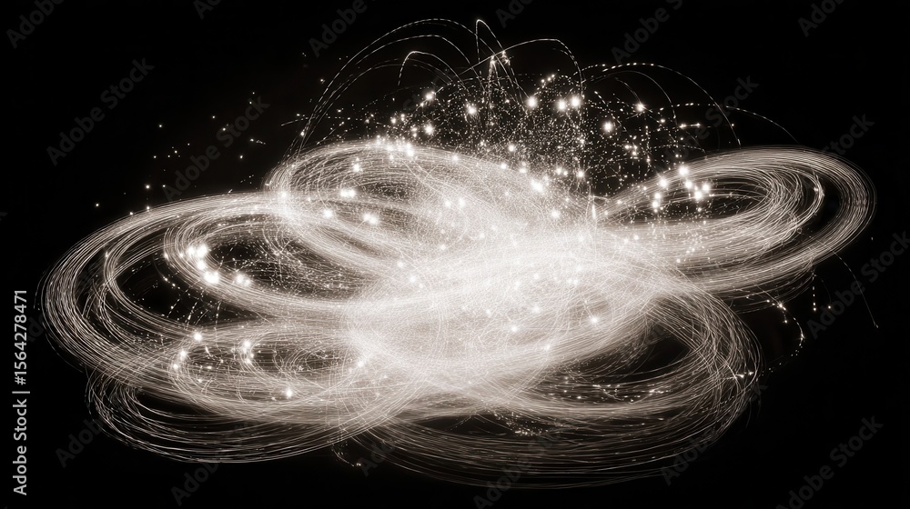Poster abstract swirling light patterns on a dark background.