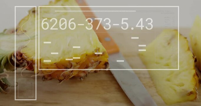 Populating overlay with numeric codes driving camera sliding pineapple wedge left revealing crown