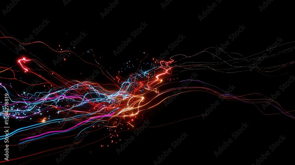 Fototapete Abstract display of vibrant lines and particles in motion.