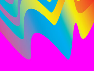 Abstract wavy pattern background with dynamically flowing gradations of bright, contrasting colors (orange, pink, purple, blue, green, yellow), interspersed with white lines for a modern and energetic