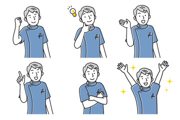 笑顔でポーズする若い男性看護師のセットイラスト