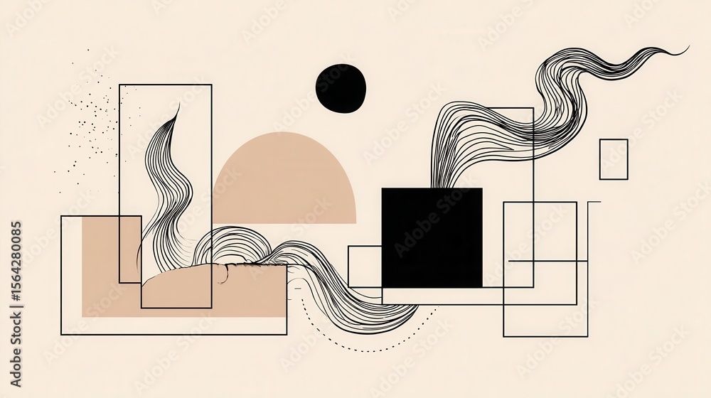 Aufkleber abstract geometric design with flowing lines and shapes.